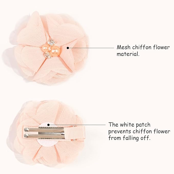 DeD 30PCS 2" Chiffon Flower Hair Bows Clips with Rhinestone Pearl Flower Tiny Hair Clips Fine Hair for Girls Infants Toddlers Set of 15 Pairs
