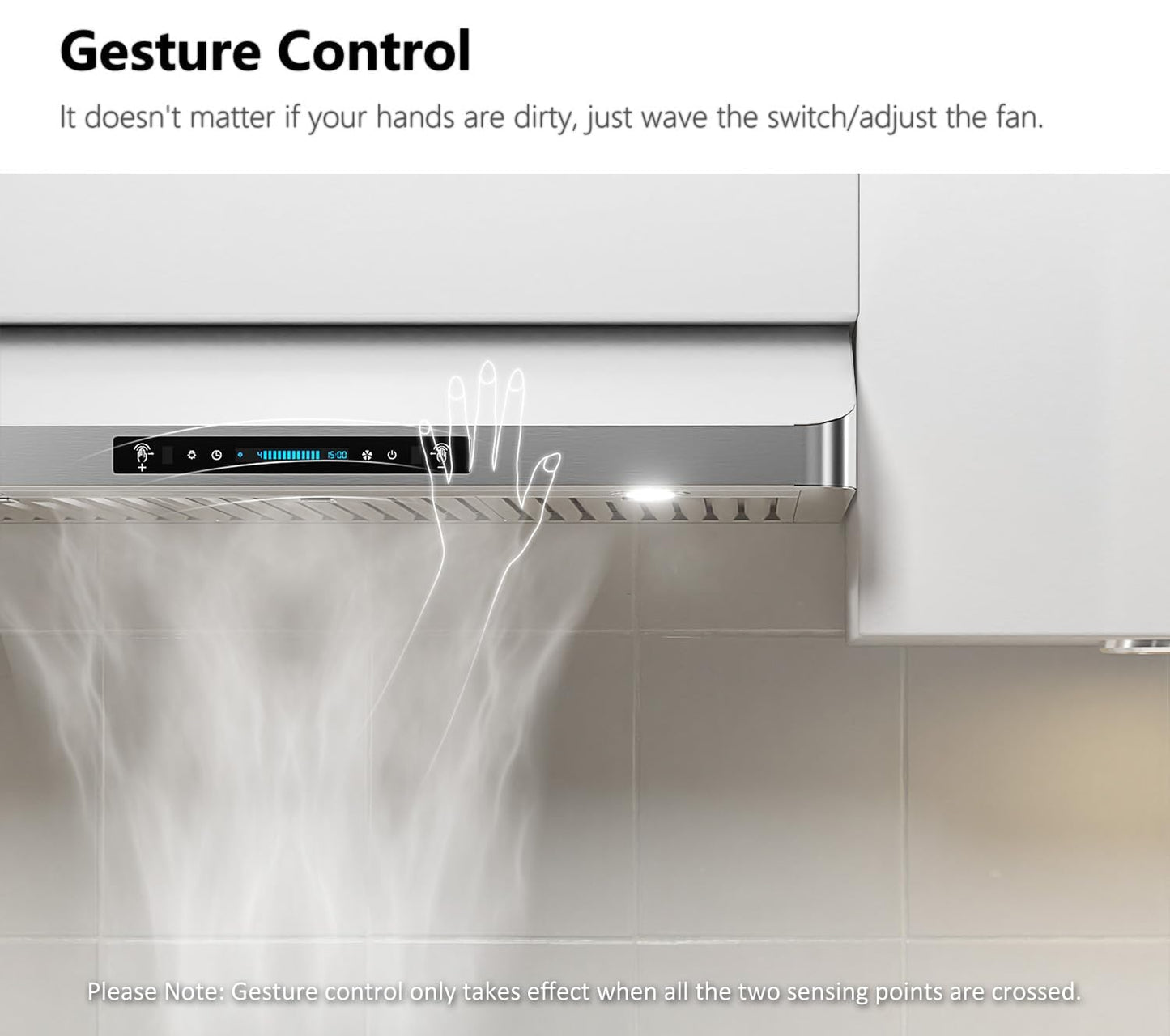 IKTCH 42 Inch Under Cabinet Range Hood, 900CFM Range Hood with 4 Speed Gesture Sensing&Touch Control Panel, Stainless Steel Kitchen Vent with 3 Pcs Baffle Filters