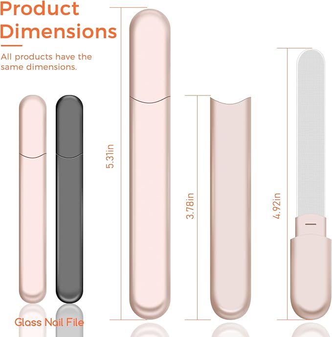WOKOTO 2 Packs Glass Nail File with Case for Nail Shaping & Polishing, Rose Gold & Black Double Sided Transparent Crystal Diamond Fingernail Files Glass Nail Buffer for Natural and Acrylic Nails