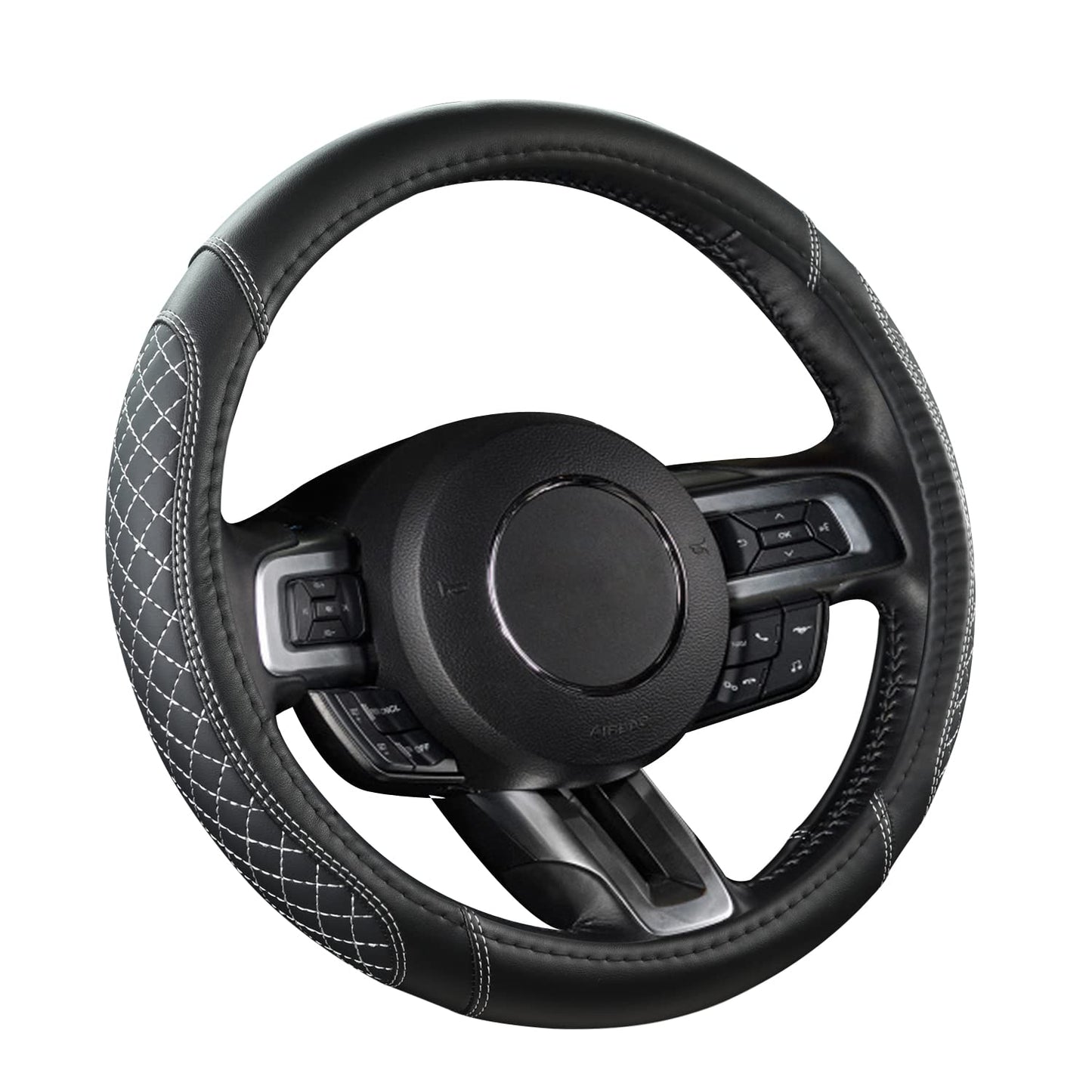 West Llama Car Steering Wheel Cover for Ford Escape,Explorer,Fusion,Focus,Bronco,Transit,Edge(Diamond Quilted - Black+Gray- Standard Size)