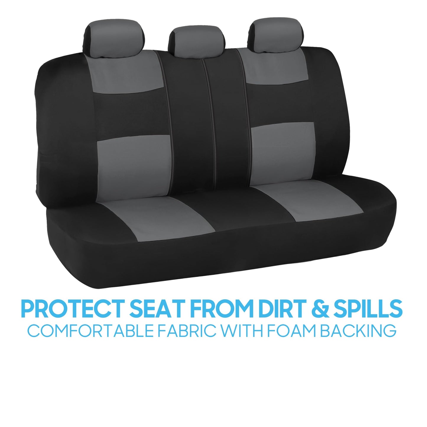BDK PolyPro Car Seat Covers Full Set in Gray on Black, Front and Rear Split Bench Seat Covers for Cars, Easy to Install Car Seats Cover Set and Accessories for Auto Trucks Van SUV - Gray