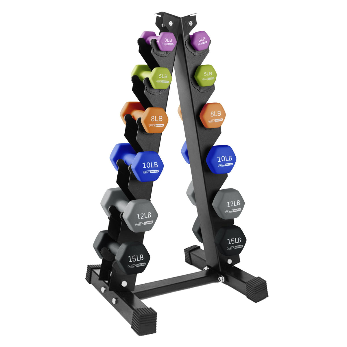 HolaHatha Neoprene Dumbbell Weights Set with Rack, Home Gym Equipment, 106 Lbs, Multicolor - Portable Weighted Exercise Dumbbells for Fitness, Training, and Lifting Workouts