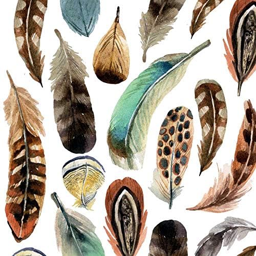 Paperproducts Design Decorative Paper Napkins, Beverage Napkin, Cocktail Napkin, Dinner, Birthdays, Parties, Gift, Celebrations - 5" x 5" - Aquarell Feathers Design (Pack of 20)