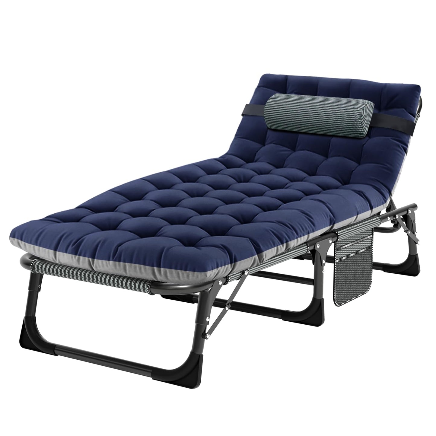 ABORON 3-in-1 Folding Patio Lounge Chair, 440LB Heavy-Duty Tri-Fold Guest Bed with Plush Cotton Cushion, No Assembly Adjustable Recliner for Office Nap, Patio Sunbathing, Poolside & Camping
