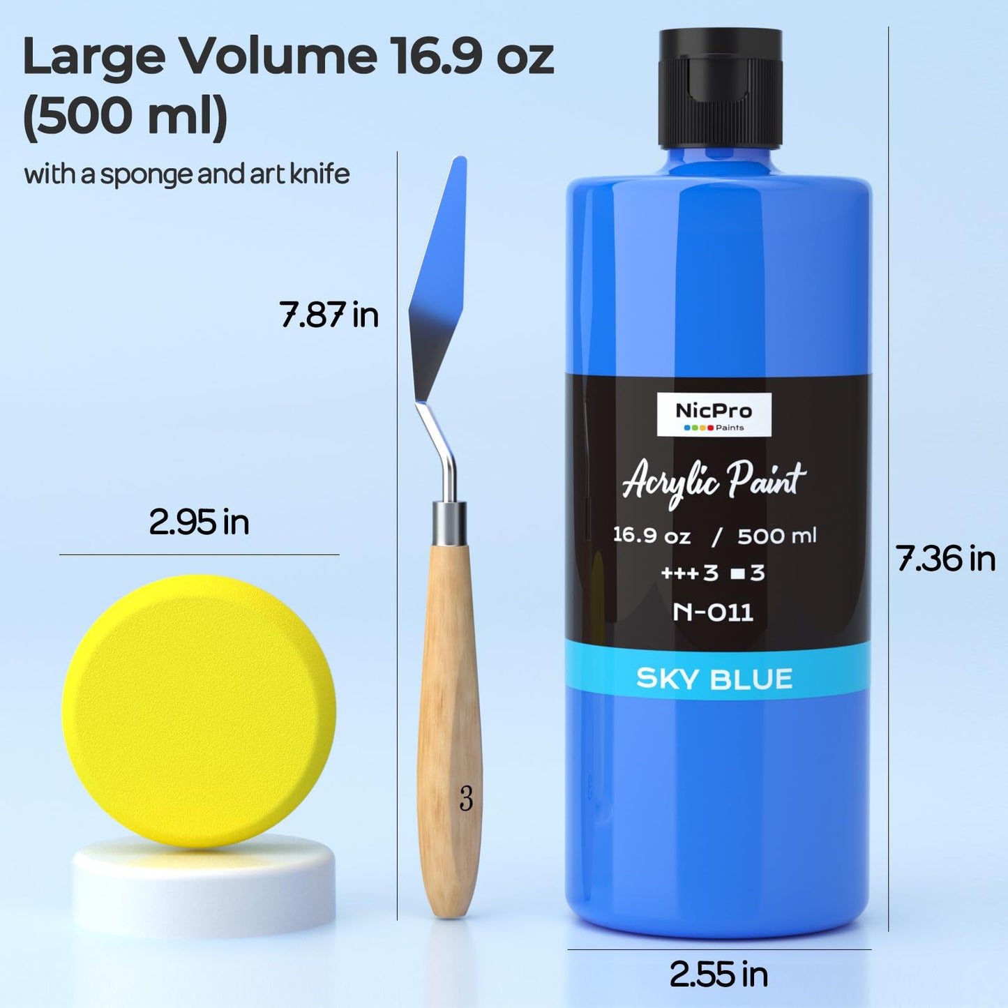 Nicpro 8 Colors Large Bulk Acrylic Paint Set(16.9 oz, 500 ml), Rich Pigments, Non Toxic Craft Paint for Multi Surface, Canvas, Wood, Leather, Ceramic, Fabric - Art Painting Supplies for Beginners, Artists & Adults