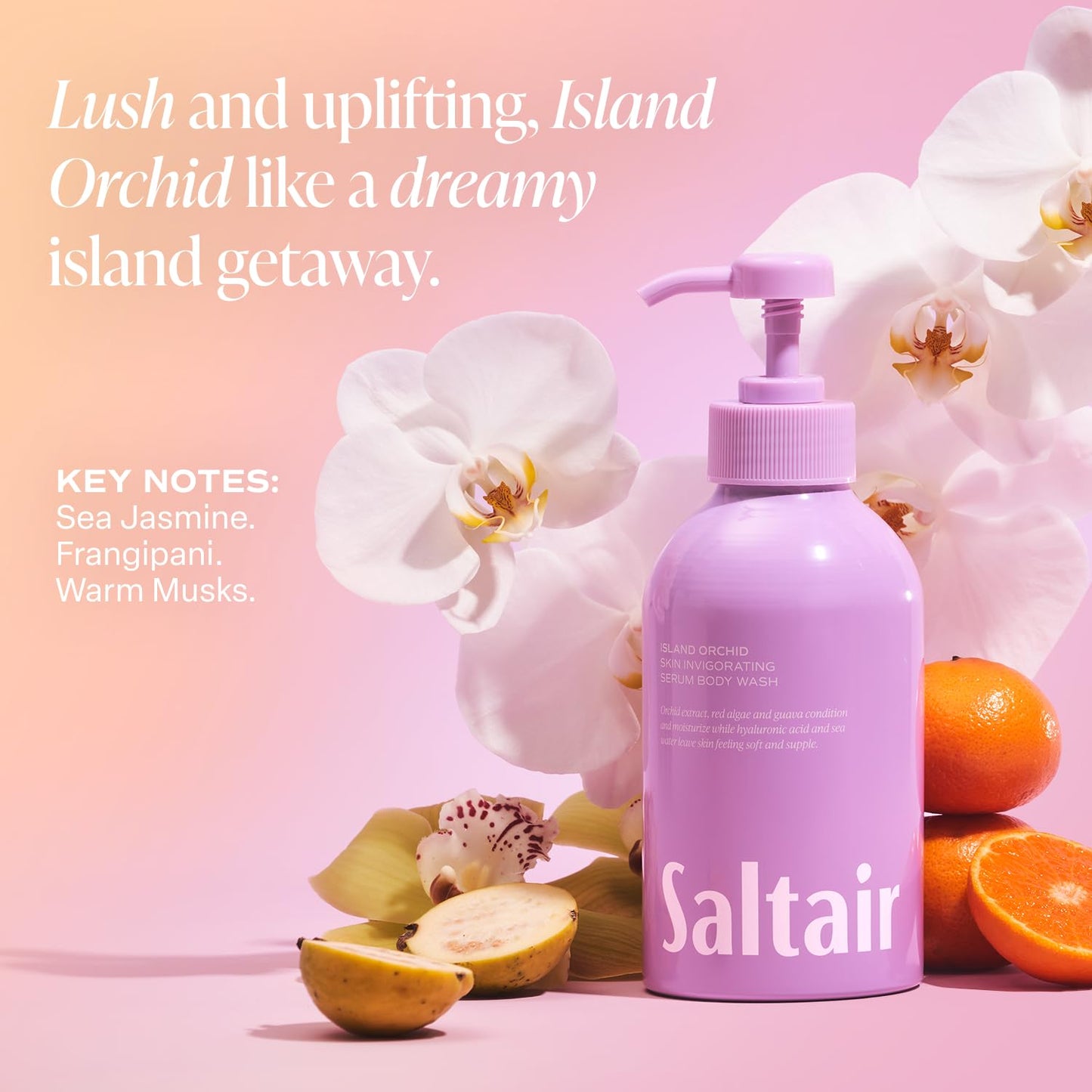 Saltair Body Wash 2-Pack – Moisturizing Body Wash with Hyaluronic Acid & Orchid Extract – Scented Shower Gel for Women and Men – Island Orchid Scent, 2x 17oz – Vegan, Cruelty-Free, Paraben-Free