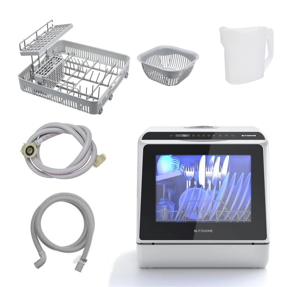 Portable Dishwasher Countertop, WIFI Smart Dishwasher, Compact Mini Dishwashers with 5L Built-in Water Tank, 6 Programs, 360° Dual Spray, High-Temp& Air-Dry Function, Fruit Cleaning
