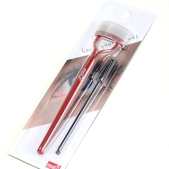 Eyelash Comb MSQ Eyelash Separator Mascara Applicator Eyelash Definer With Comb Cover Arc Designed Cosmetic Brushes Tool Red (Includes a Mascara Wand)