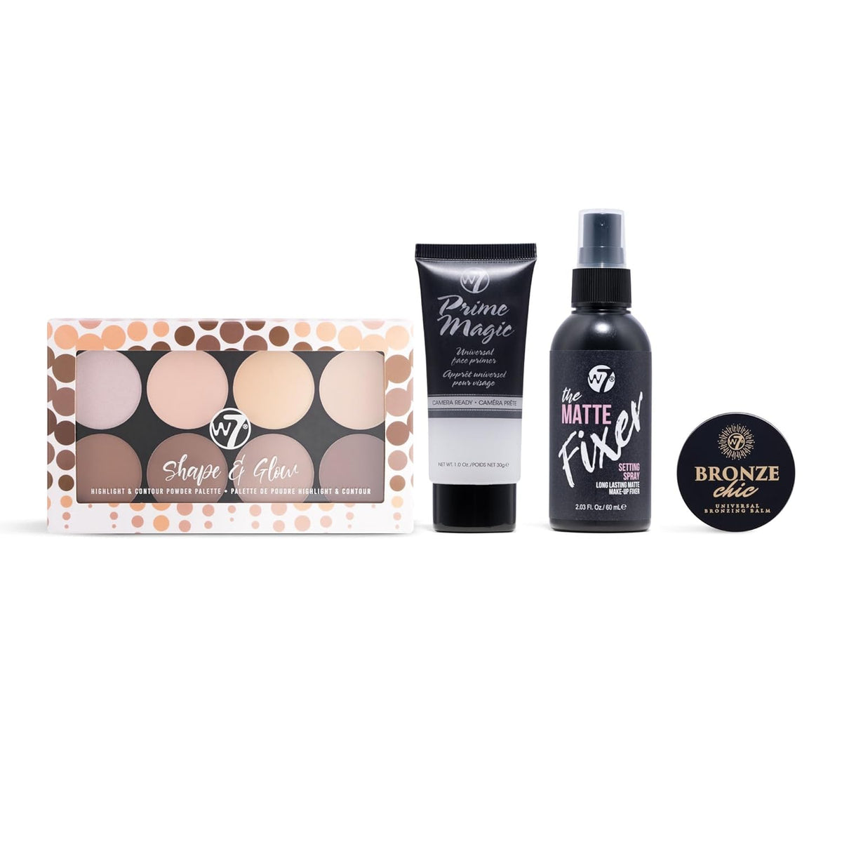 W7 Shape & Glow Makeup Set - Matte Finish - 4 Piece Set - Bronze, Contour & Secure