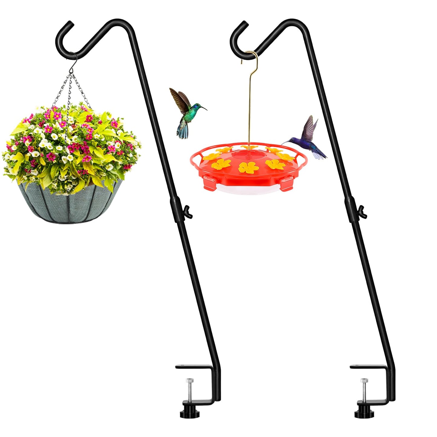 FEED GARDEN 2 Pack 29 Inch Adjustable Deck Hook,Solid Steel Deck Hangers for Bird Feeders,Lanterns, Flower Basket and Suet Baskets with Clamp,Black