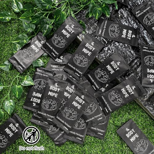 Timgle 200 Pcs Deodorant Body Wipes Individually Wrapped Bath for Adults Face Hand Body Wipes Pearl Pattern Wet Shower with Aloe Bathing Disposable Cleansing for Travel Gym Travel(Black Background)