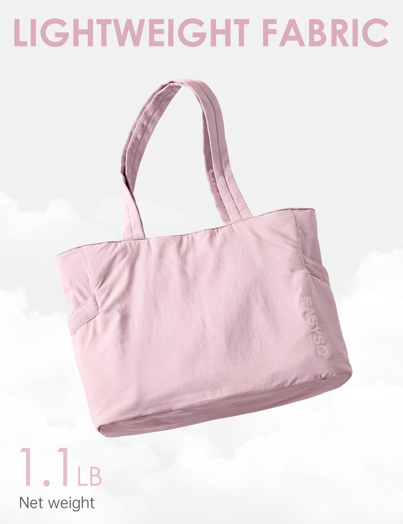 EASYSO Tote Bag for Women,Puffer Travel Tote Bags with Zipper, Quilted Handbag with Compartments for Travel Work Sport, Pink