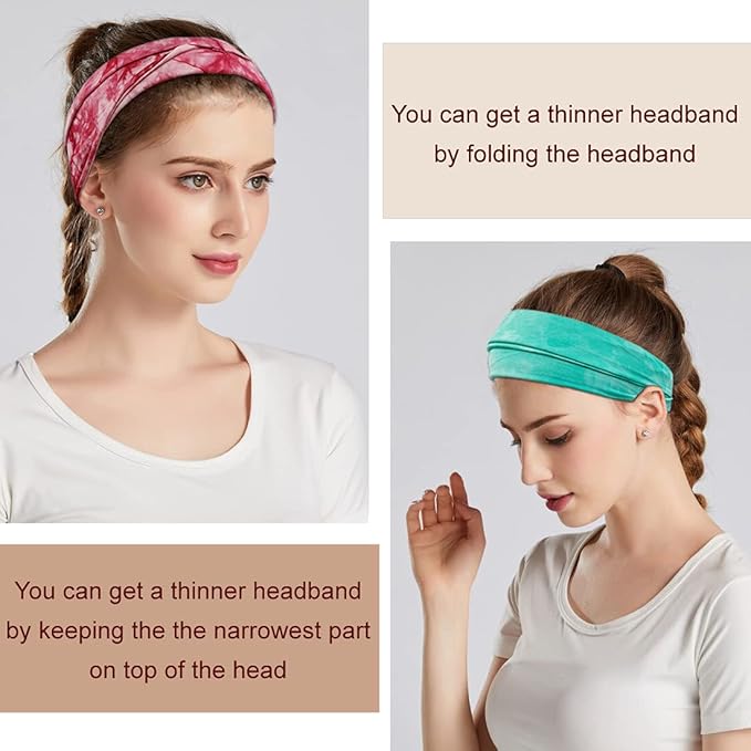 YONUF Boho Headbands For Women Fashion Wide Headband Yoga Workout Head Bands Hair Accessories Elastic Tie Dye Band 6 Pack