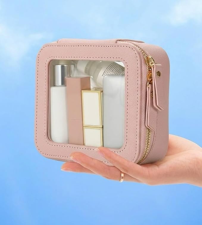 Aveniee Mini Clear Makeup Bag, Small Cosmetic Bags Travel Toiletry Pouch Organizer, TSA Approved Make up Case with Zipper, Car Bag for Essentials,Dusty Pink