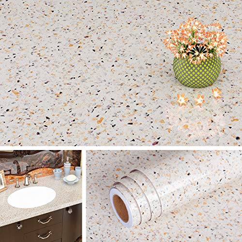 Livelynine Waterproof Contact Paper Granite Gold Peel and Stick Countertops Granite Look Film Kitchen Counter Top Vinyl Wrap Self Adhesive Wallpaper Sticky Laminate Countertop Covers Table 15.8x78.8