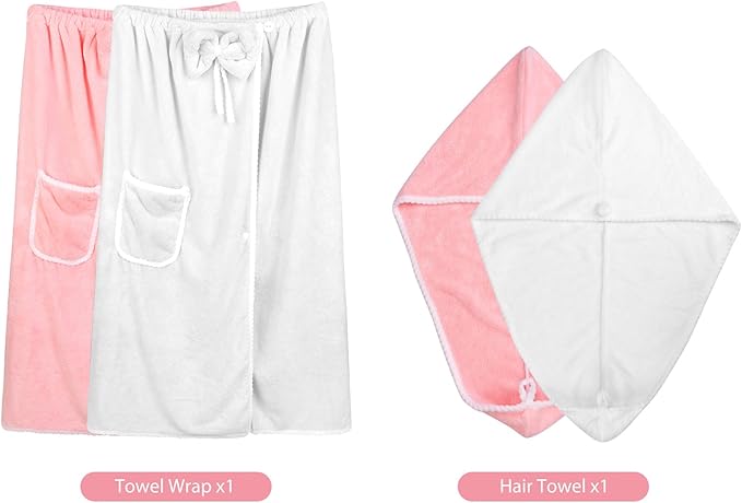 Towel Wrap Women Shower Robe Adjustable Closure Bathrobe with Hair Drying Towel & Spa Wraps
