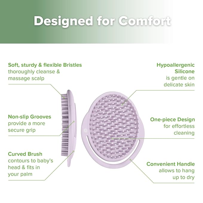 haakaa Silicone Shampoo Brush - Cradle Cap Brush Comb - Baby Hair Scrubber - Newborn Essentials Must Haves - 1pk-Lavender
