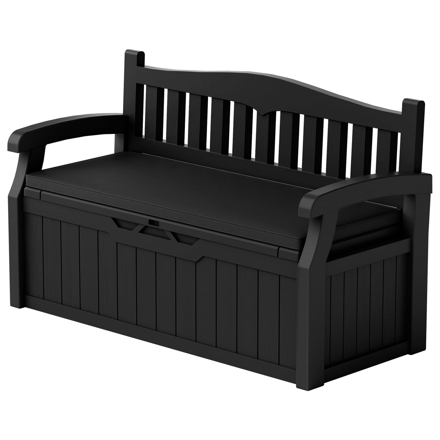 Devoko 80 Gallon Storage Bench with Cushion, Lockable Deck Box for Patio Furniture, Garden Decor and Outdoor Seating for Cushions, Garden Tools and Pool Supplies (Black, 80 Gallon with Cushion)