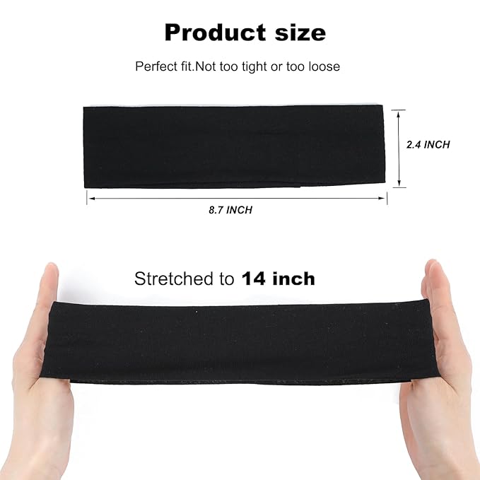 9Pcs Headbands for women Non Slip Headband, Soft Elastic Hair Bands for Women's Hair, Fashion Cotton Cloth Stretchy Sweat Bands Headbands for Sports, Makeup, Gym, Running, Yoga, Workout (Black)