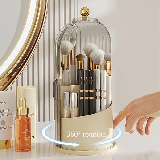 Toothbrush storage rack 360 Rotating Beauty Brushes Storage, Makeup Brush Holder with Lid, Waterproof Dustproof Bathroom toothbrush storage box (Transparent)