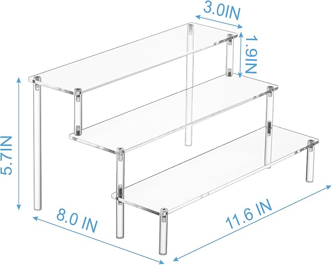 HENABLE Large Acrylic Display Risers, Perfume Stand Organizer, Clear Acrylic Shelf Risers for Display Stands for Food, Tabletop Use, Amiibo Funko POP Figure, 3 Tier Clear Cupcake Stand Risers