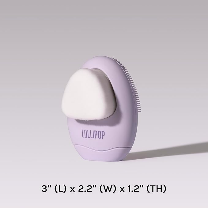 LOLLIPOP Dual-Sided Facial Cleansing Brush | Palm Size Silicone Face Exfoliator and Soft Fiber Cleanser | Manual Face Scrubber for Pores, Makeup Removal, Blackhead and Skincare Routine, Plum
