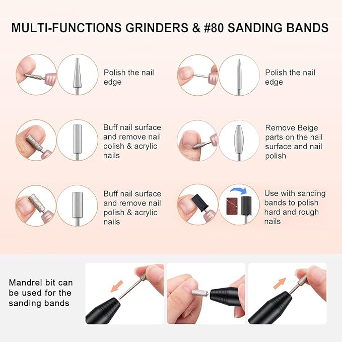 Electric Nail Drill, USB Electric Nail Drill Machine for Acrylic Nails, Portable Electrical Nail File Polishing Tool Manicure Pedicure Efile Nail Supplies for Home and Salon Use Black