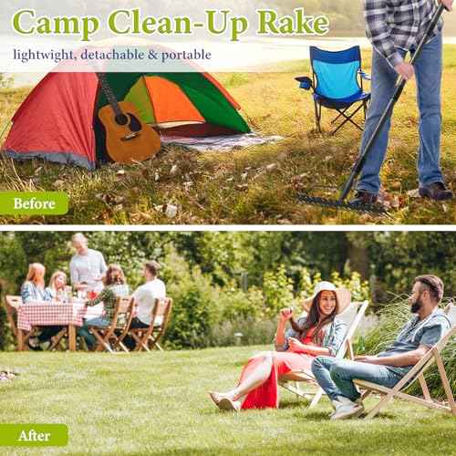 Adjustable Bow Rake Heavy Duty, Dual-Sided Steel Garden Rake Tool for Gathering Leaves, Pine Straw, Thatching, Breaking Up Soil, Leveling Gravel