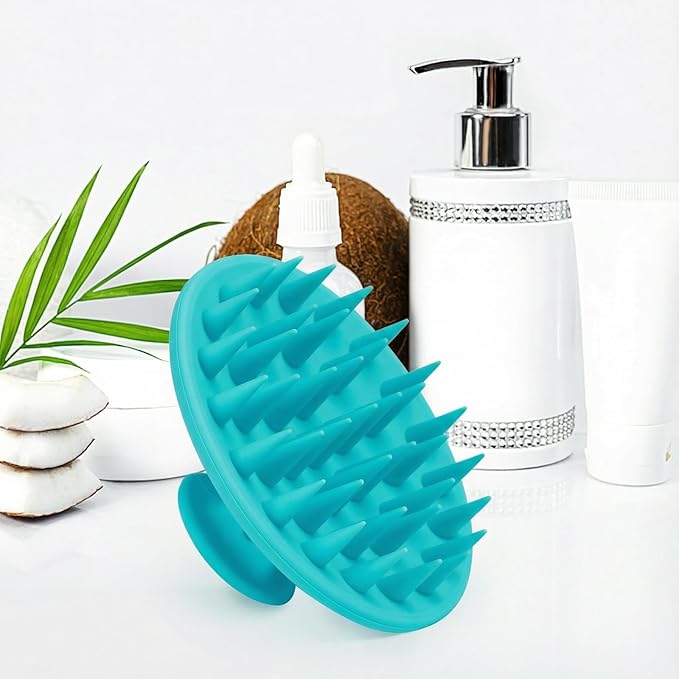 Silicone Scalp Massager Shampoo Brush, Scalp Brush for Hair Growth & Dandruff Removal, Hair Scrubber Scalp Stimulator Exfoliator Brush with Soft Bristles for Wet Dry Scalp Care (Lake Blue)