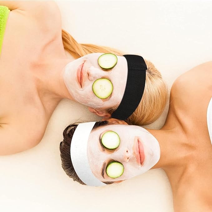 E I F E R 30 Count Disposable Spa Headband for Women, Skincare Facials Headbands for Esthetician Supplies Stretch Headbands for Women's Hair (Black, Black)