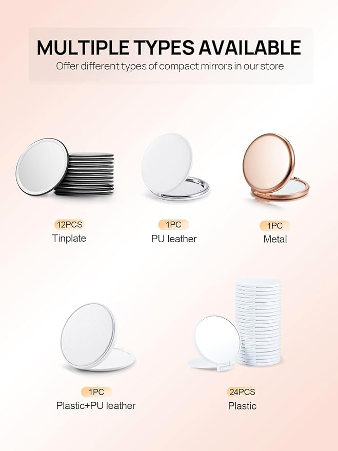 Compact Mirror Bulk, Pack of 12 Double-Sided 1X/2X Magnifying Metal Makeup Mirrors(Round, Pink Marshmallow)