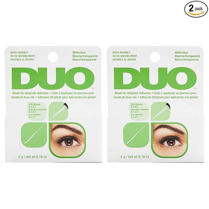 DUO Brush-On Clear Lash Glue –Waterproof Strip Lash Adhesive with Vitamins A, C & E, Long Lasting Eyelash Glue, 0.18 oz, 2 Pack