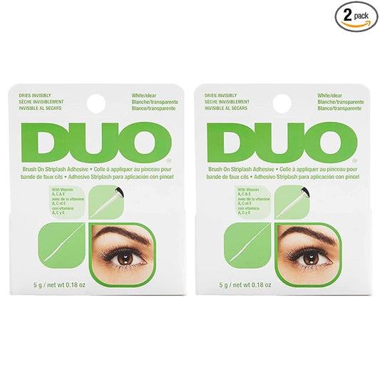 DUO Brush-On Clear Lash Glue –Waterproof Strip Lash Adhesive with Vitamins A, C & E, Long Lasting Eyelash Glue, 0.18 oz, 2 Pack