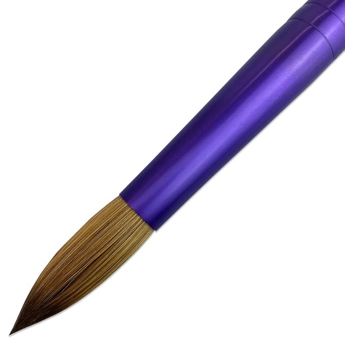 PANA Pure Kolinsky Hair Acrylic Nail Brush - Round Shape Purple Ferrule with Beige Wood Handle (Size 8)