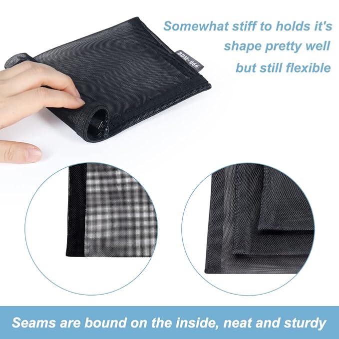 HRX Package Small Mesh Cosmetic Bags with Zipper, 6pcs Black Travel Makeup Pouches Organizer Case for Purse Diaper Bag