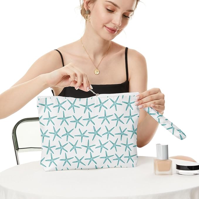 Fokongna Travel Makeup Bag - Wet Dry Bag for Swimsuit, Beach Pool Diapers, Dirty Yoga Gym Clothes - Zipper Pouch for Women, Sister, Friends - Ocean Sea Shells Beach Starfish
