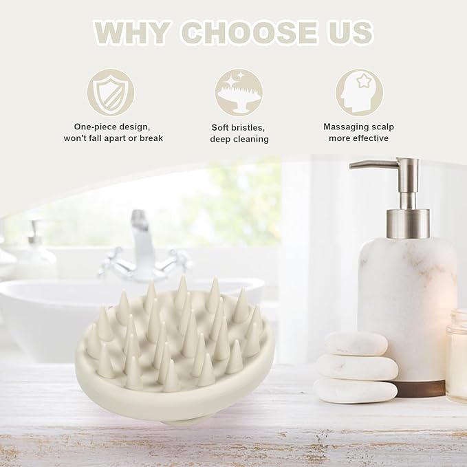 Silicone Scalp Massager, Scalp Scrubber for Hair Growth with Soft Bristles, Scalp Exfoliator Brush Dandruff Removal Shampoo Brush for Wet Dry Scalp Care (Warm Grey)
