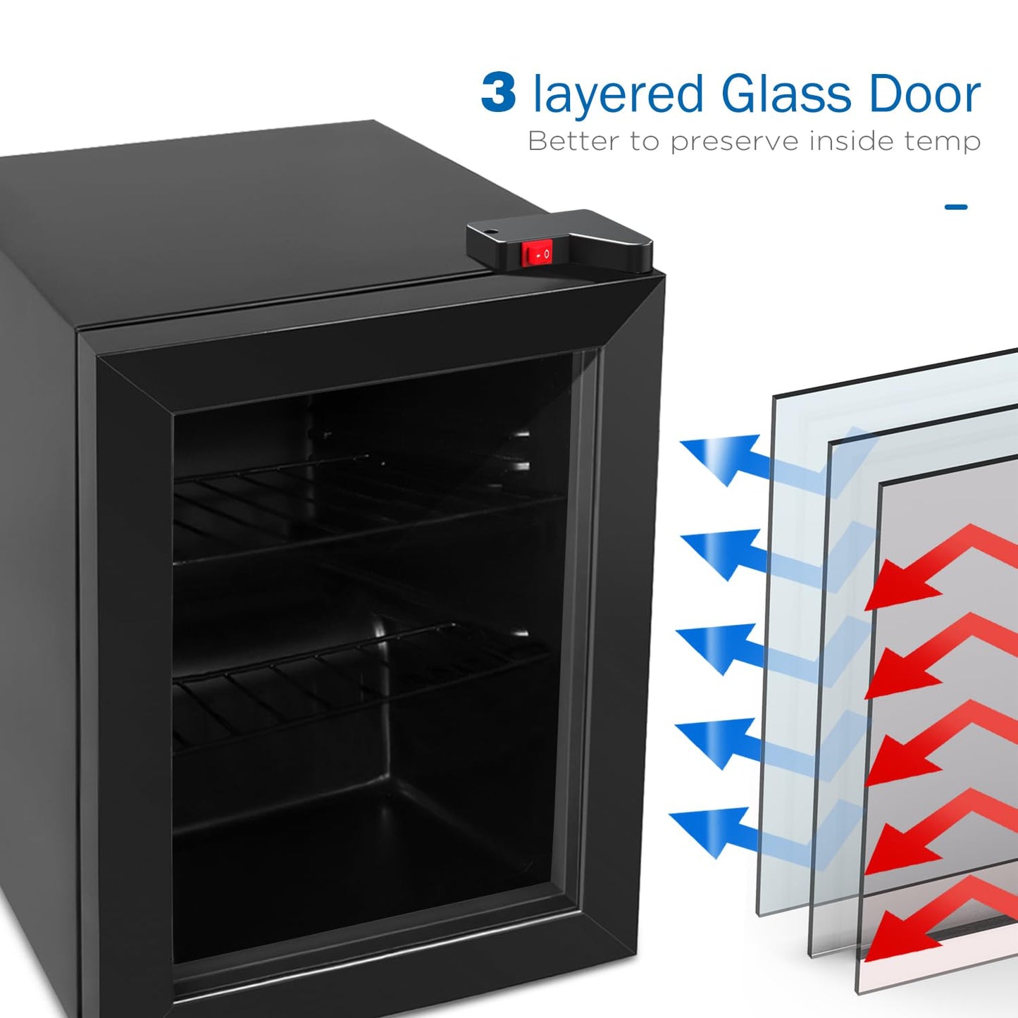 ADT Mini Freezer with Display Glass Door 2.1 Cu Ft Small with 2 Removable Shelves 7 Temperature Settings -8°F to 14°F Perfect for Liquor and Ice Cream