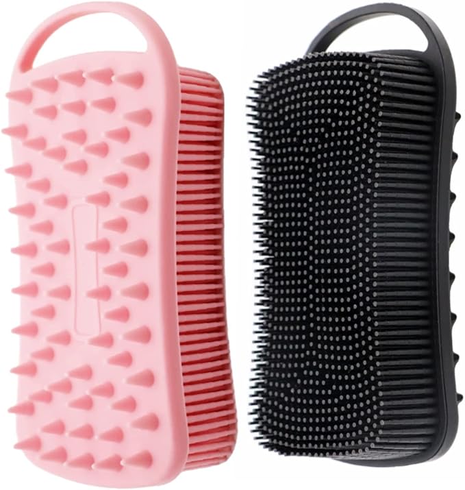 2Pack Dual Sided Silicone Body Scrubber for Exfoliating, Shower&Scalp Massage, 2 in 1 Bath&Shampoo Brush,Soft Body Exfoliator Silicone Loofah Shower Scrubber Brush for All Kinds of Skin