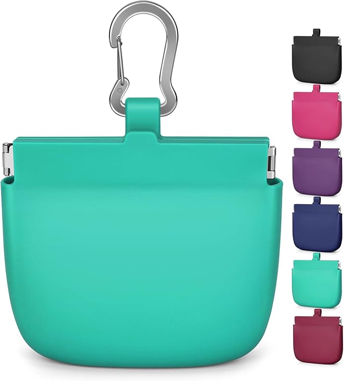 RBibei【One-Hand Access Silicone Dog Treat Pouch, Small Pocket Sized Training Pouch with Pull Tab & Auto Closing Lid for Easy Pet Training & Walking (Turquoise)