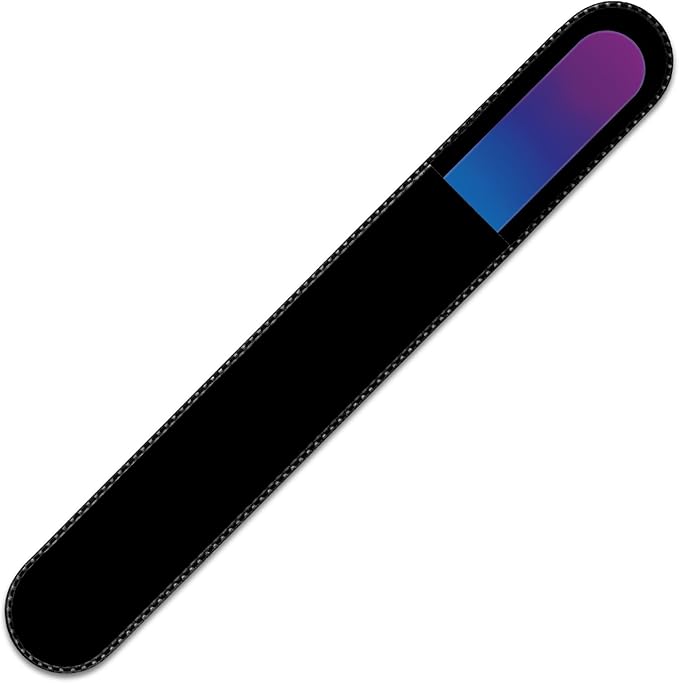 Mont Bleu Rainbow Crystal Nail File in Black Pouch - Large/Professional Size - Czech Tempered Glass - Handmade in Bohemia (Czech Republic)