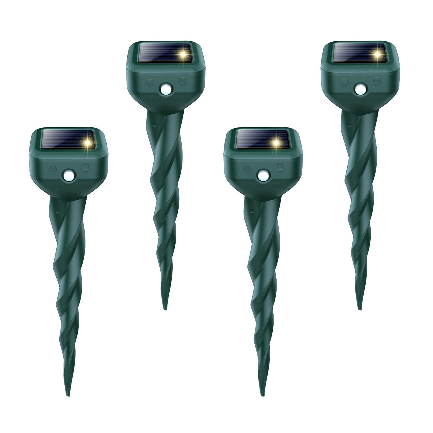 Mole Repellent Solar Powered, 4 Pack Snake & Skunk Repellent for Yard, IP 65 Waterproof Ultrasonic Deterrent Stakes, Get Rid of Rabbit, Gopher, Vole, Chipmunk, Deer, Groundhog for Lawns Garden