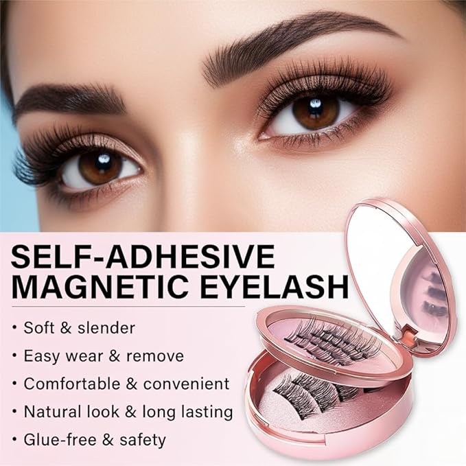 Magnetic Eyelashes with Applicator, 1 Packs (4 Pairs Total), Pink Reusable False Lashes, Natural Look, Glue-Free, Lightweight Wear