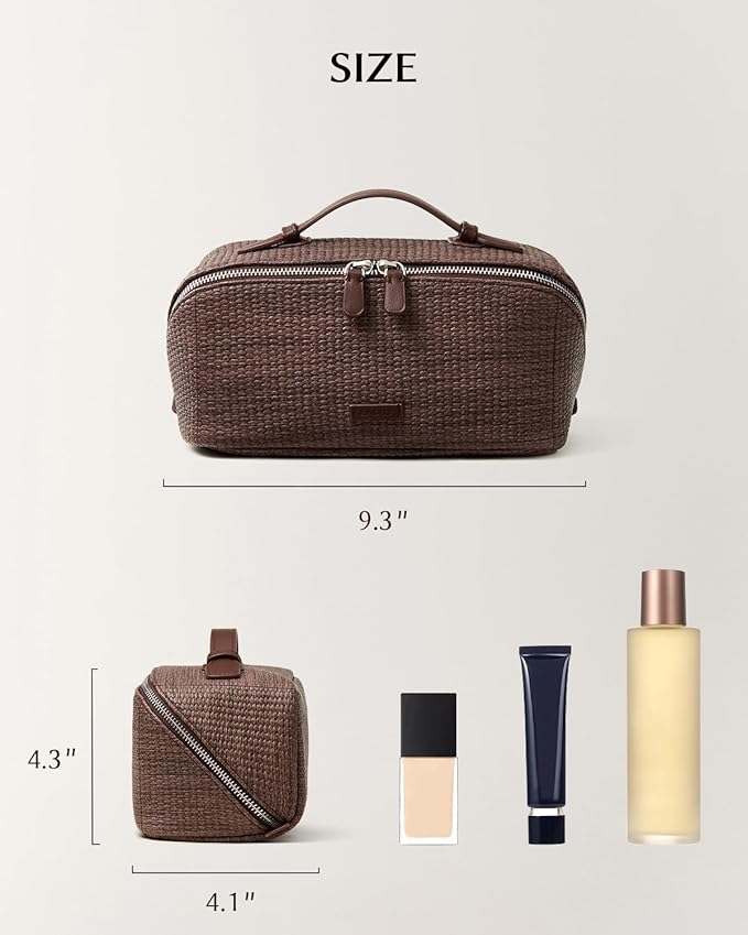 EACHY Travel Makeup Bag, Large Capacity Cosmetic Bag for Women, Waterproof PU Leather, Flat Open Portable Toiletry Bag for Skincare, Brushes & Travel Essentials