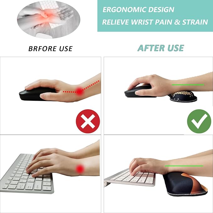 Keyboard Wrist Rest Mouse Wrist Support Set, Memory Foam Wrist Rest Pad for Computer Laptop Keyboard Mouse, Ergonomic Wrist Cushion Support for Typing Pain Relief, Gaming Home Office, Tree