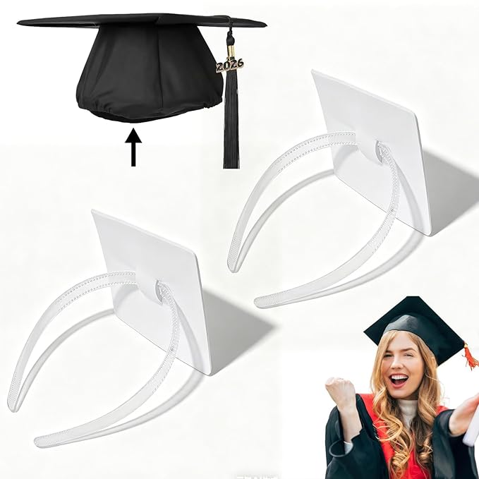 ZEYER Graduation Cap Headband for Women, Firm Anti-fall HairBand for Graduation Hat (Clear 2pcs)