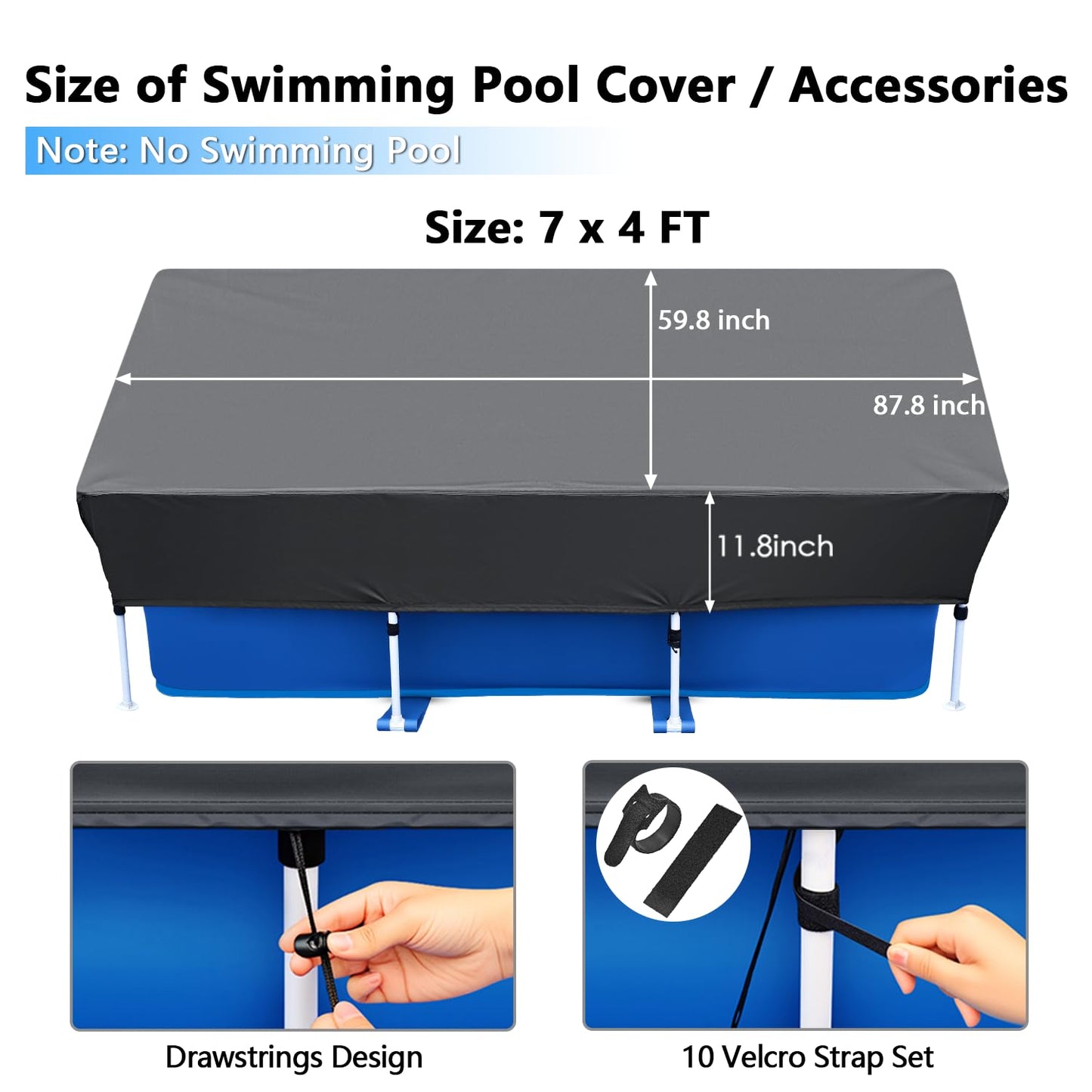 87x59 in Rectangle Pool Cover 7ft Drawstring Design 7 x 4 Rectangular Pool Cover Frame Swimming Pool Cover Oxford for Rectangular Above Ground Pool Easy Installation Cloth Heater Material
