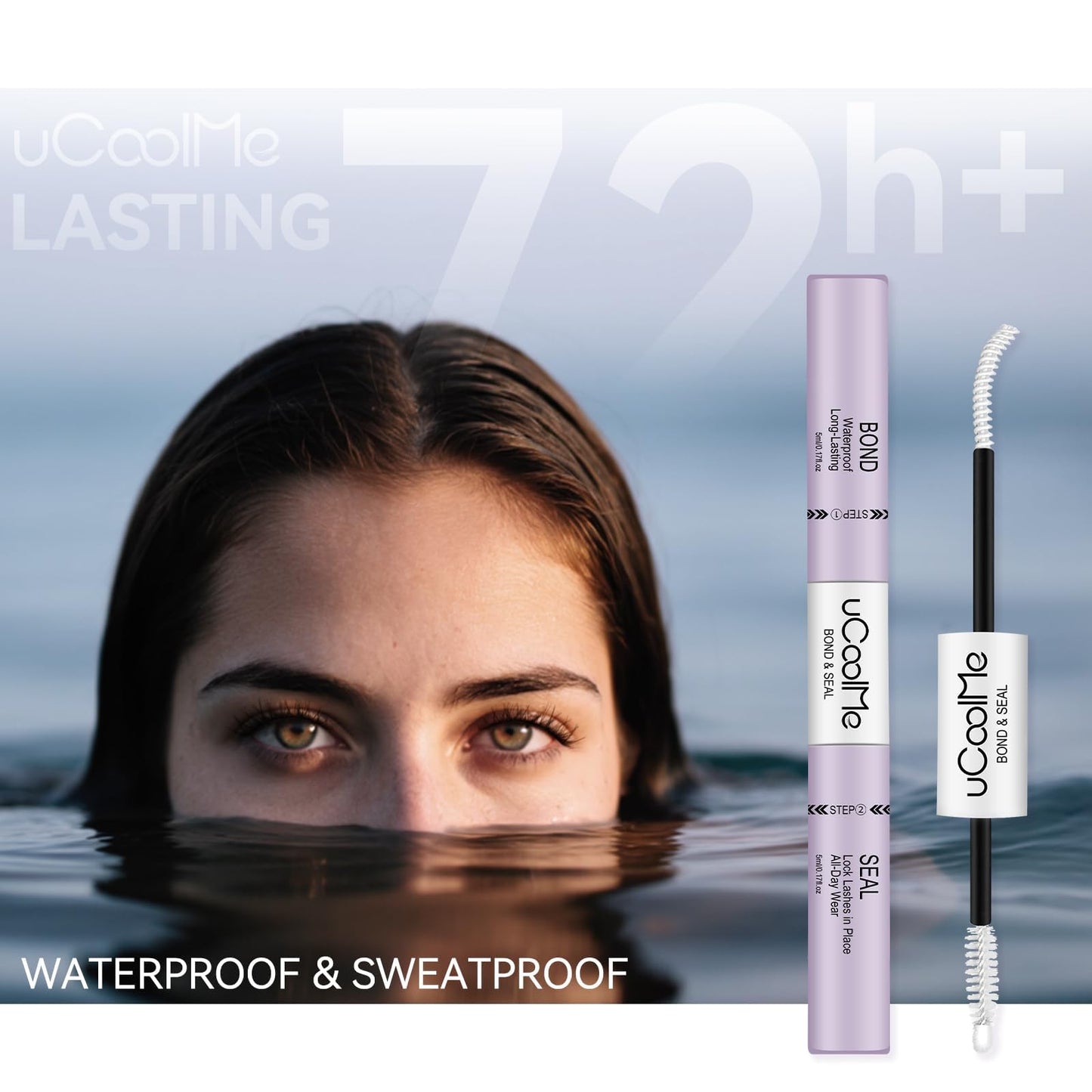 uCoolMe Lash Bond and Seal Waterproof 10ML for Lash Clusters 144Hours SuperStrong Long-Lasting Non-Irritating Eyelash Glue for DIY at Home(White,10ML)