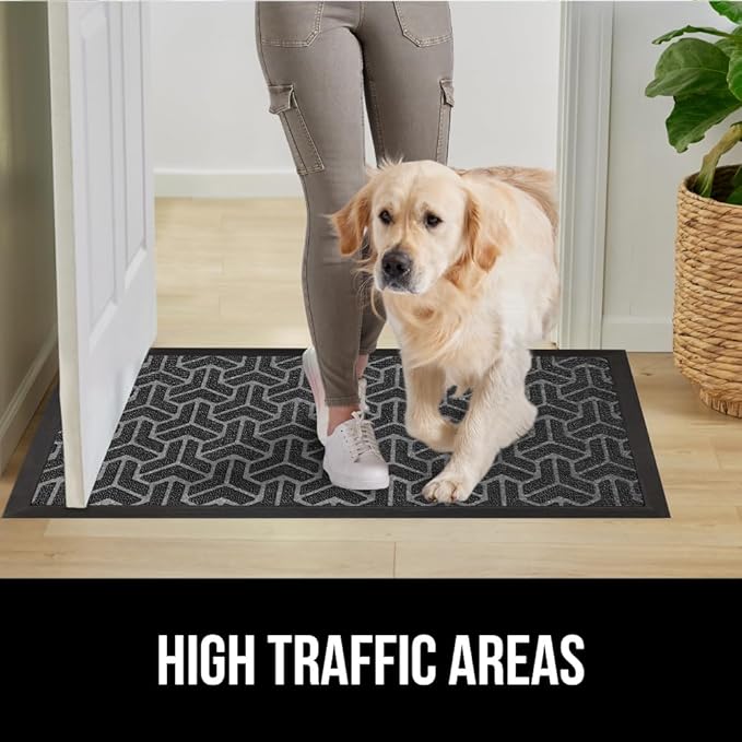 GORILLA GRIP 100% Waterproof All-Season WeatherMAX Doormat, US Designed Natural Rubber, Stain and Fade Resistant, Low Profile Indoor Outdoor Door Mats, Easy Clean Patio Mat, 17x29, Slate Geometric