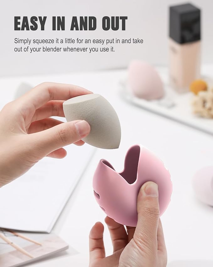 FERYES Makeup Sponge Holder Ã¢ÂÂ Shatterproof Eco-Friendly Silicone Beauty Make Up Blender Case for Travel - Pink